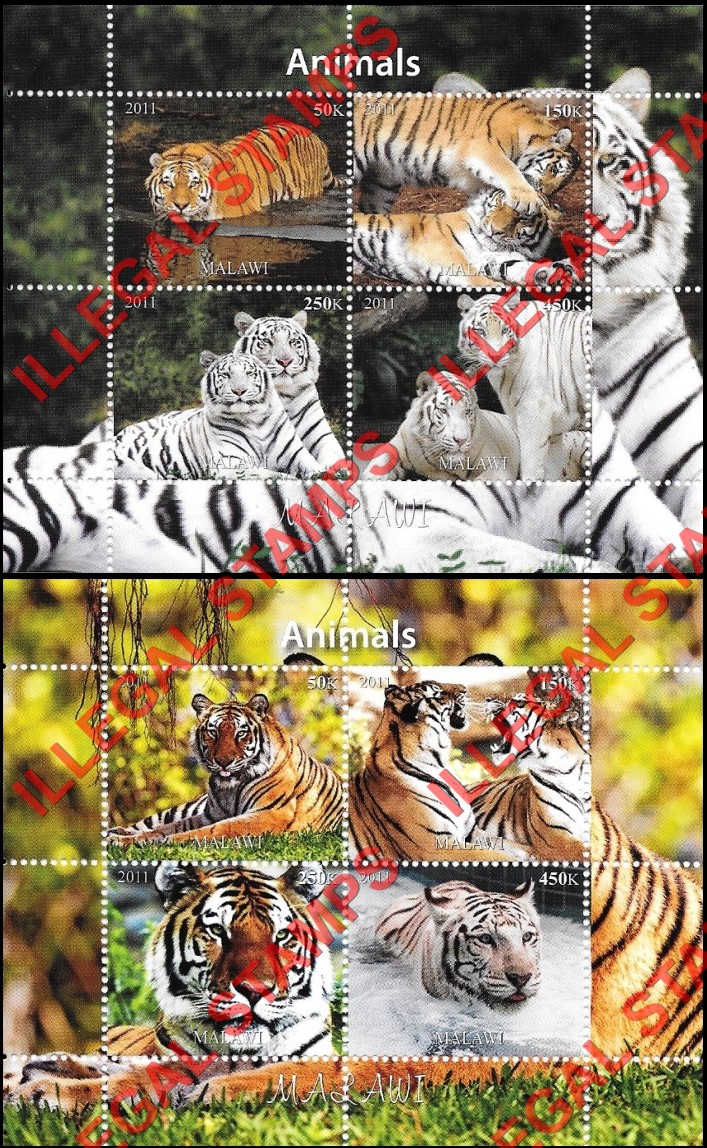 Malawi 2011 Animals Illegal Stamp Souvenir Sheets of 4 Malawi 2011 Animals Illegal Stamp Souvenir Sheets of 4