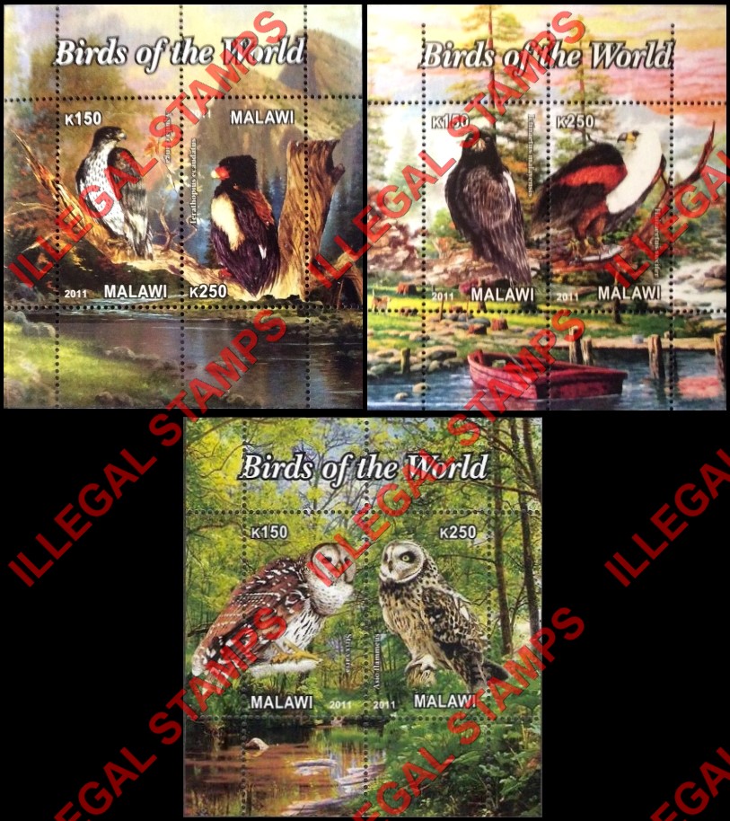 Malawi 2011 Birds of the World Illegal Stamp Souvenir Sheets of 2 Malawi 2011 Birds of the World Illegal Stamp Souvenir Sheets of 2