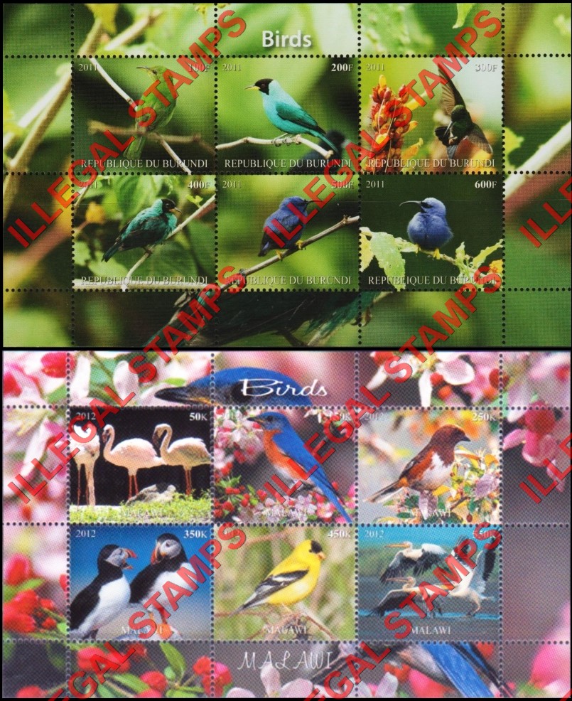 Malawi 2011 Birds Illegal Stamp Souvenir Sheets of 6 (Part 2) Malawi 2011 Birds Illegal Stamp Souvenir Sheets of 6 (Part 2)