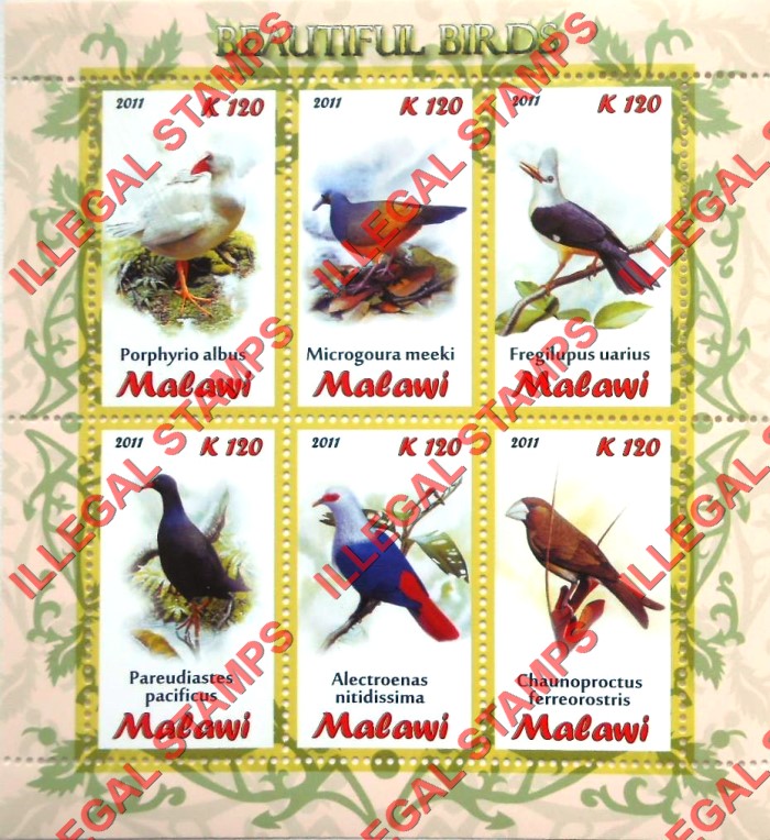 Malawi 2011 Birds Illegal Stamp Souvenir Sheets of 6 (Part 3) Malawi 2011 Birds Illegal Stamp Souvenir Sheets of 6 (Part 3)