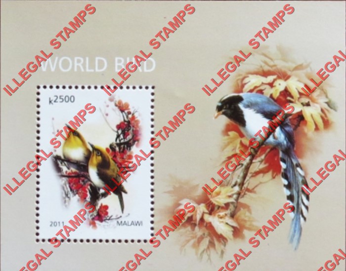 Malawi 2011 Birds World Illegal Stamp Souvenir Sheet of 1 Malawi 2011 Birds World Illegal Stamp Souvenir Sheet of 1