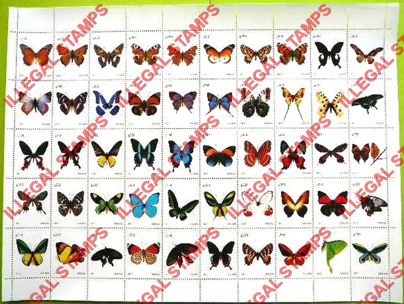 Malawi 2011 World Butterflies Illegal Stamp Sheet of 50 Malawi 2011 World Butterflies Illegal Stamp Sheet of 50