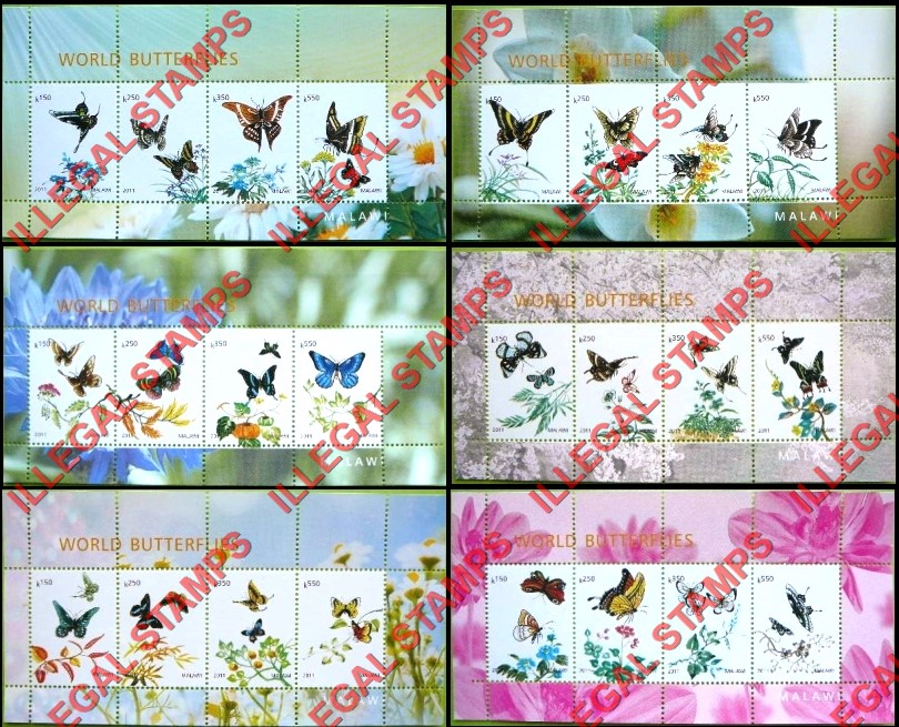 Malawi 2011 World Butterflies Illegal Stamp Souvenir Sheets of 4 (Part 3) Malawi 2011 World Butterflies Illegal Stamp Souvenir Sheets of 4 (Part 3)