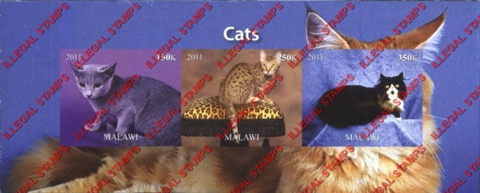 Malawi 2011 Cats Illegal Stamp Souvenir Sheet of 3 Malawi 2011 Cats Illegal Stamp Souvenir Sheet of 3