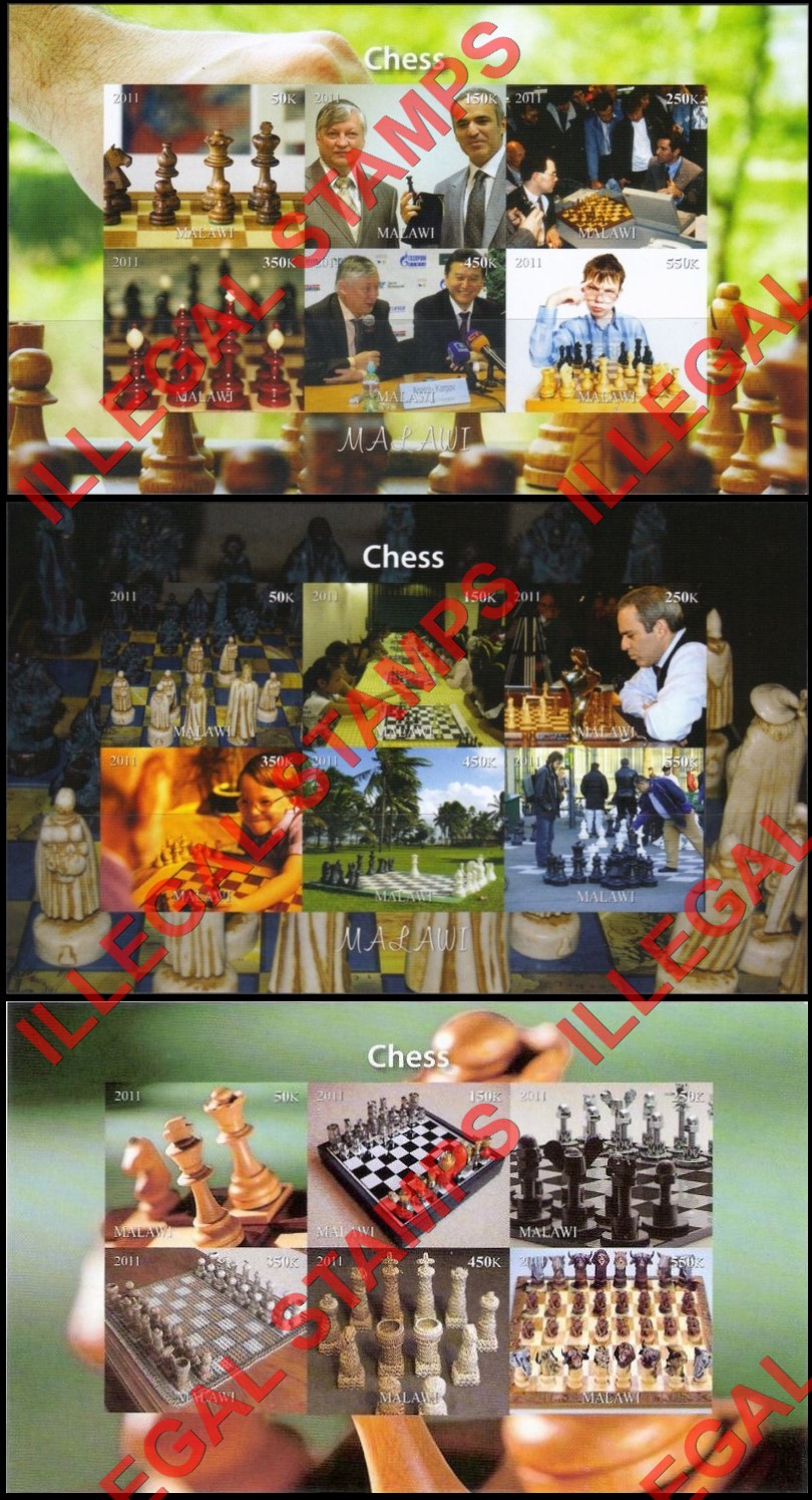 Malawi 2011 Chess Illegal Stamp Souvenir Sheets of 6 (Part 1) Malawi 2011 Chess Illegal Stamp Souvenir Sheets of 6 (Part 1)