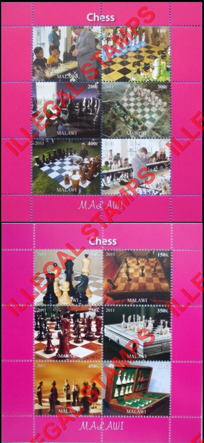 Malawi 2011 Chess Illegal Stamp Souvenir Sheets of 6 (Part 2) Malawi 2011 Chess Illegal Stamp Souvenir Sheets of 6 (Part 2)