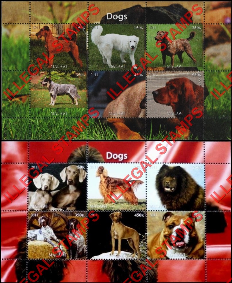 Malawi 2011 Dogs Illegal Stamp Souvenir Sheets of 6 (Part 2) Malawi 2011 Dogs Illegal Stamp Souvenir Sheets of 6 (Part 2)