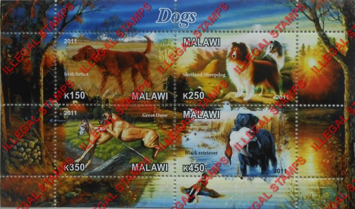 Malawi 2011 Dogs Illegal Stamp Souvenir Sheet of 4 Malawi 2011 Dogs Illegal Stamp Souvenir Sheet of 4