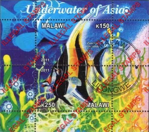 Malawi 2011 Fish Underwater of Asia Illegal Stamp Souvenir Sheet of 2 Malawi 2011 Fish Underwater of Asia Illegal Stamp Souvenir Sheet of 2