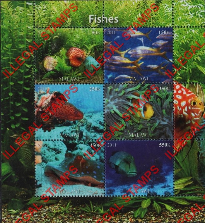 Malawi 2011 Fish Illegal Stamp Souvenir Sheet of 6 Malawi 2011 Fish Illegal Stamp Souvenir Sheet of 6