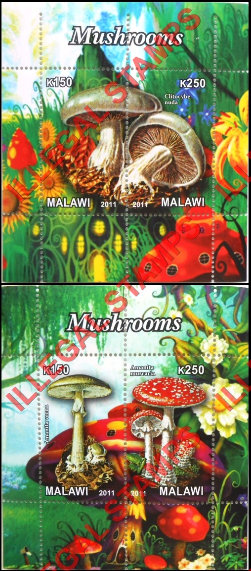 Malawi 2011 Mushrooms Illegal Stamp Souvenir Sheets of 2 Malawi 2011 Mushrooms Illegal Stamp Souvenir Sheets of 2