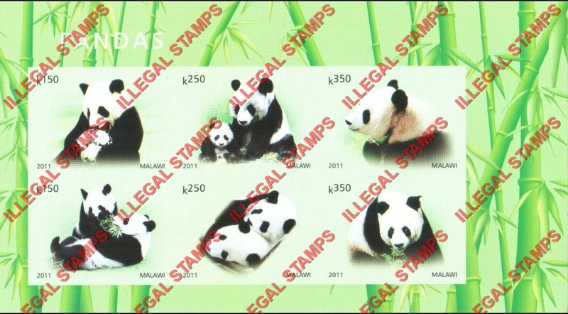 Malawi 2011 Pandas Illegal Stamp Souvenir Sheet of 6 Malawi 2011 Pandas Illegal Stamp Souvenir Sheet of 6