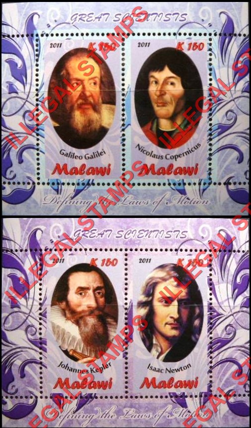 Malawi 2011 Great Scientists Illegal Stamp Souvenir Sheets of 2 (Part 1) Malawi 2011 Great Scientists Illegal Stamp Souvenir Sheets of 2 (Part 1)