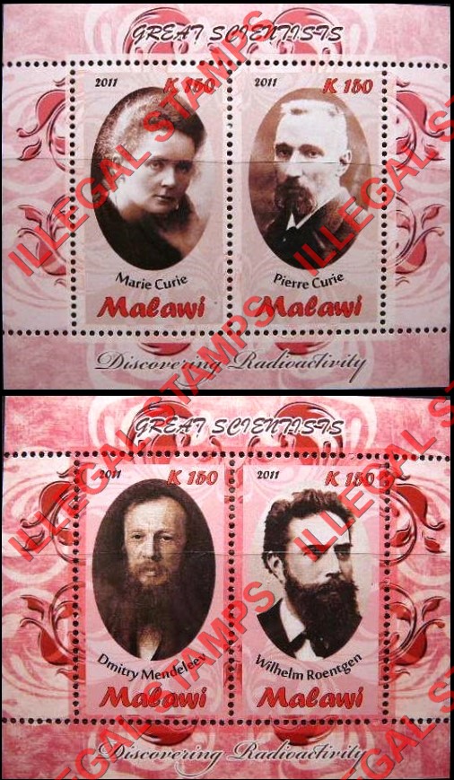 Malawi 2011 Great Scientists Illegal Stamp Souvenir Sheets of 2 (Part 2) Malawi 2011 Great Scientists Illegal Stamp Souvenir Sheets of 2 (Part 2)