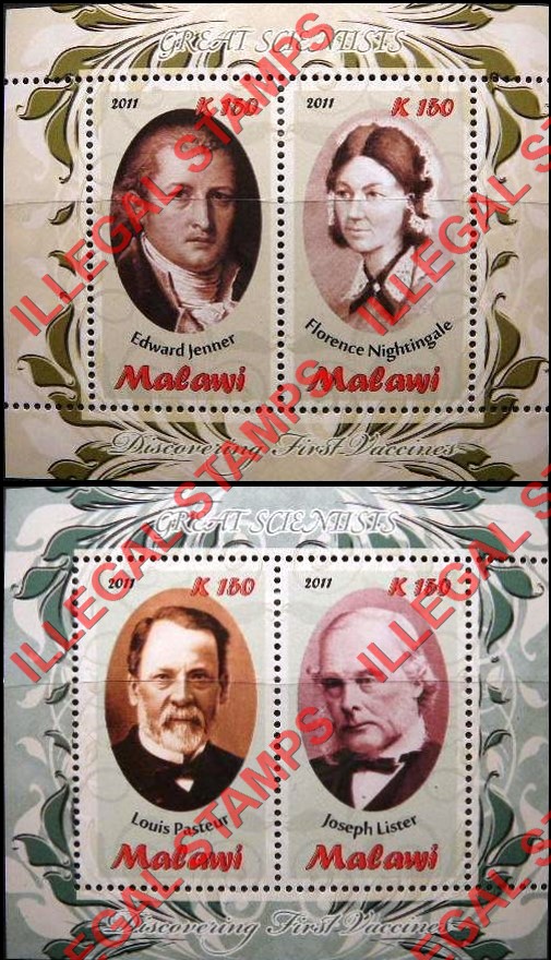 Malawi 2011 Great Scientists Illegal Stamp Souvenir Sheets of 2 (Part 3) Malawi 2011 Great Scientists Illegal Stamp Souvenir Sheets of 2 (Part 3)
