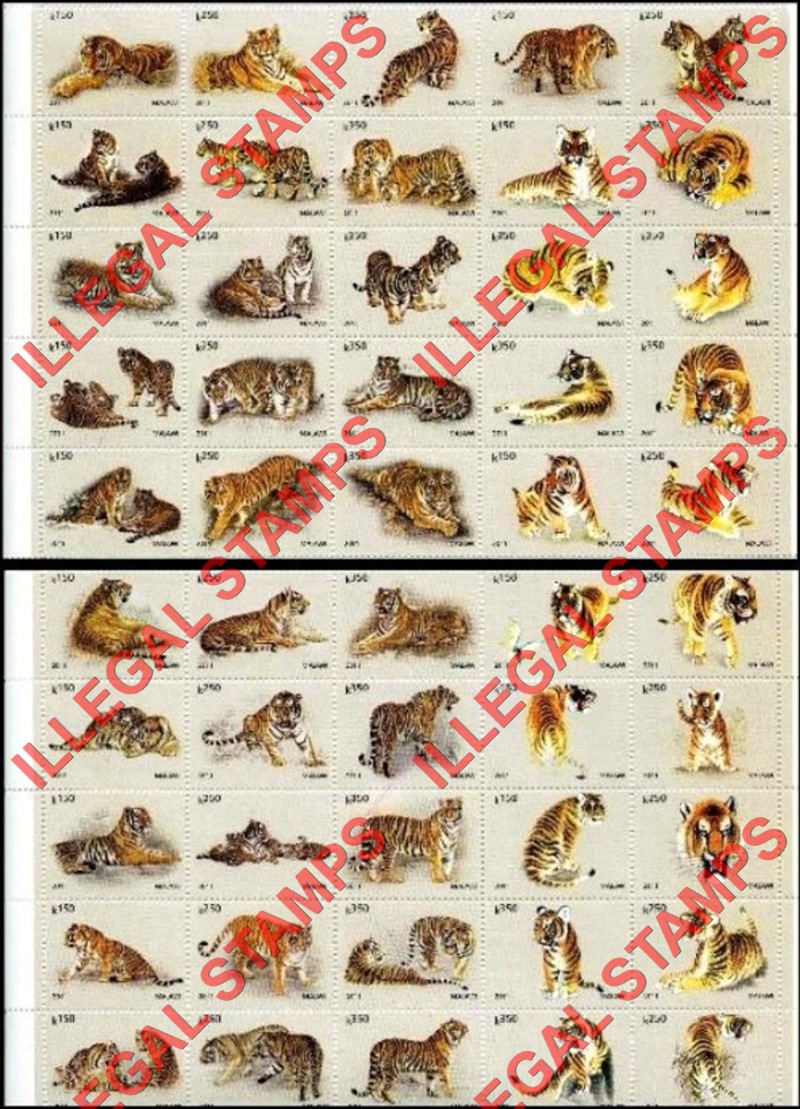 Malawi 2011 Tigers Illegal Stamp Sheets of 25 Malawi 2011 Tigers Illegal Stamp Sheets of 25