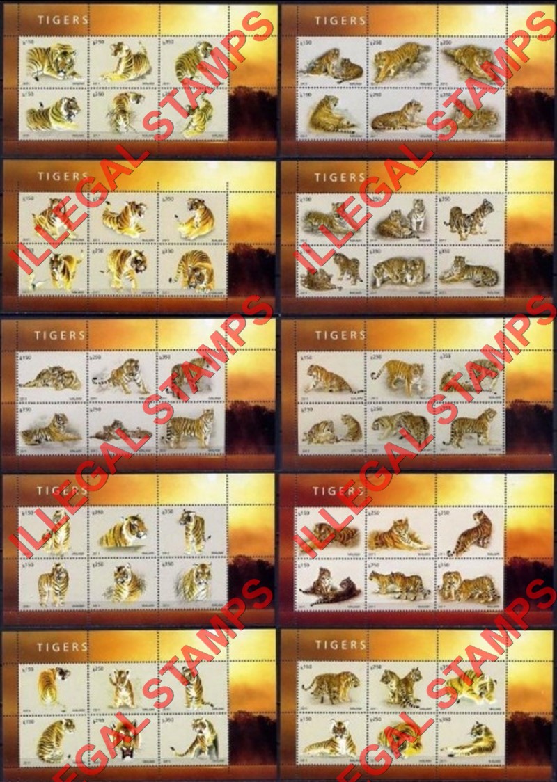 Malawi 2011 Tigers Illegal Stamp Souvenir Sheets of 6 Malawi 2011 Tigers Illegal Stamp Souvenir Sheets of 6