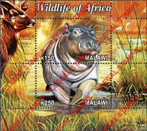 Malawi 2011 Wildlife of Africa Illegal Stamp Souvenir Sheet of 2 Malawi 2011 Wildlife of Africa Illegal Stamp Souvenir Sheet of 2