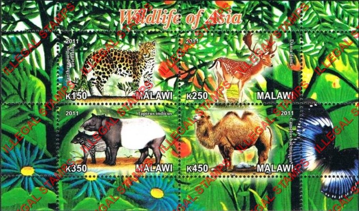 Malawi 2011 Wildlife of Asia Illegal Stamp Souvenir Sheet of 4 Malawi 2011 Wildlife of Asia Illegal Stamp Souvenir Sheet of 4