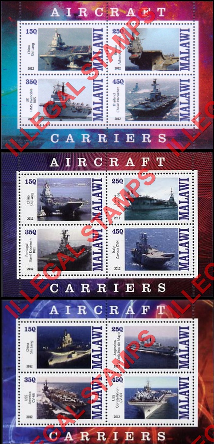 Malawi 2012 Aircraft Carriers Illegal Stamp Souvenir Sheets of 4 Malawi 2012 Aircraft Carriers Illegal Stamp Souvenir Sheets of 4
