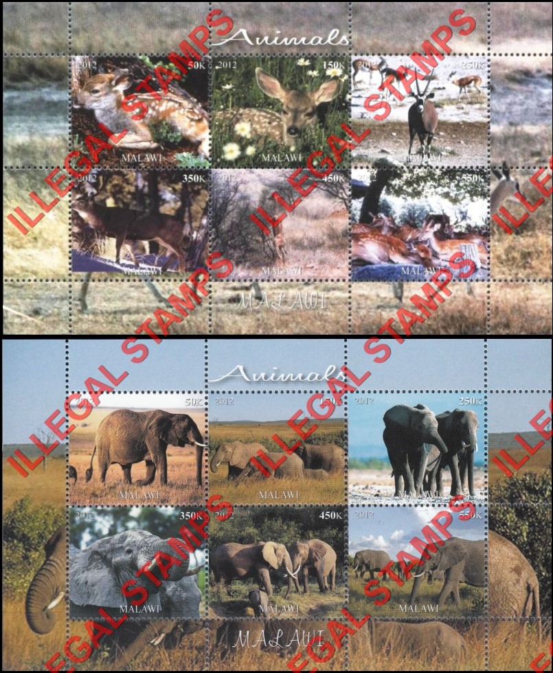 Malawi 2012 Animals Illegal Stamp Souvenir Sheets of 6 (Part 2) Malawi 2012 Animals Illegal Stamp Souvenir Sheets of 6 (Part 2)