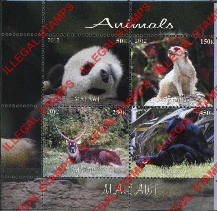 Malawi 2012 Animals Illegal Stamp Souvenir Sheet of 4 Malawi 2012 Animals Illegal Stamp Souvenir Sheet of 4