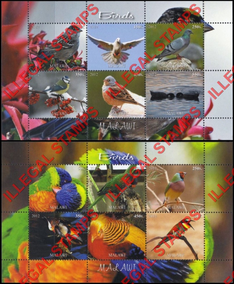Malawi 2012 Birds Illegal Stamp Souvenir Sheets of 6 (Part 2) Malawi 2012 Birds Illegal Stamp Souvenir Sheets of 6 (Part 2)