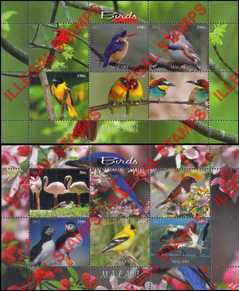 Malawi 2012 Birds Illegal Stamp Souvenir Sheets of 6 (Part 3) Malawi 2012 Birds Illegal Stamp Souvenir Sheets of 6 (Part 3)
