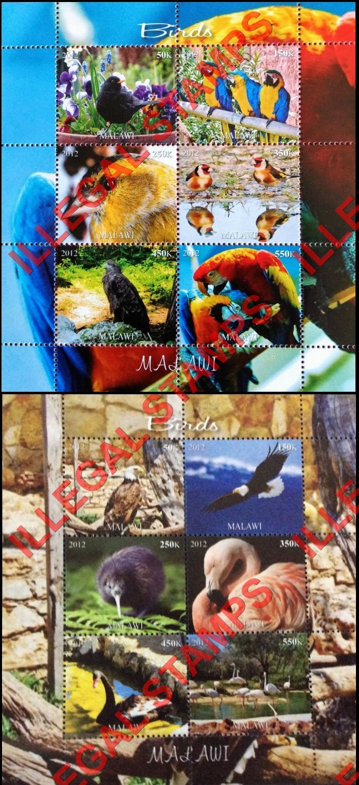 Malawi 2012 Birds Illegal Stamp Souvenir Sheets of 6 (Part 4) Malawi 2012 Birds Illegal Stamp Souvenir Sheets of 6 (Part 4)