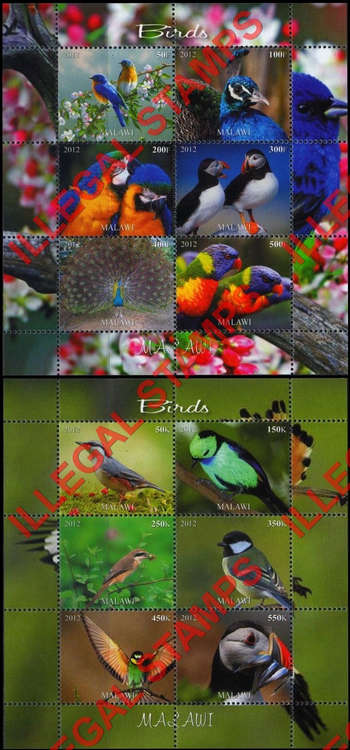 Malawi 2012 Birds Illegal Stamp Souvenir Sheets of 6 (Part 5) Malawi 2012 Birds Illegal Stamp Souvenir Sheets of 6 (Part 5)