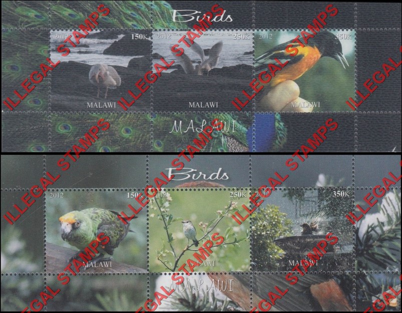 Malawi 2012 Birds Illegal Stamp Souvenir Sheets of 3 Malawi 2012 Birds Illegal Stamp Souvenir Sheets of 3