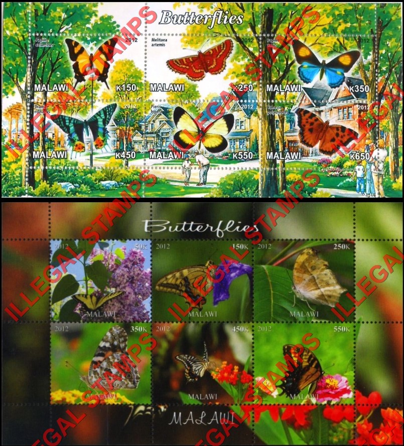 Malawi 2012 Butterflies Illegal Stamp Souvenir Sheets of 6 (Part 2) Malawi 2012 Butterflies Illegal Stamp Souvenir Sheets of 6 (Part 2)