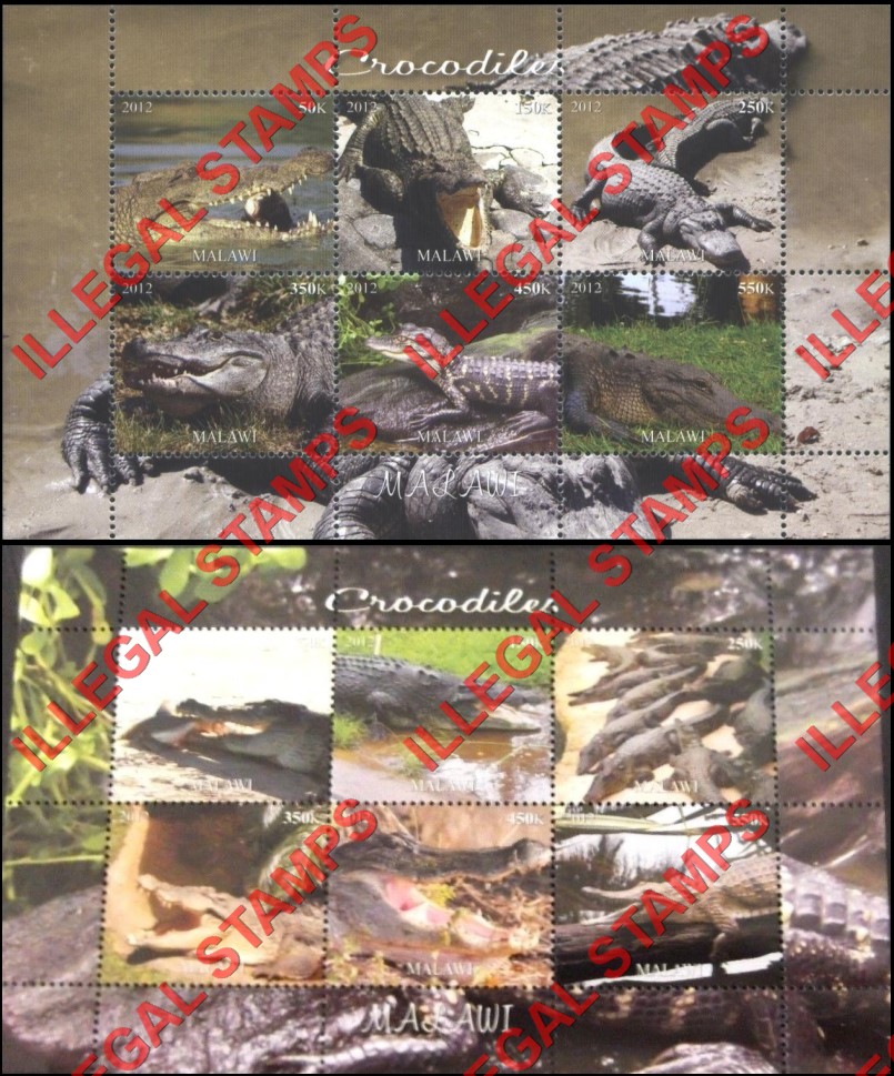 Malawi 2012 Crocodiles Illegal Stamp Souvenir Sheets of 6 Malawi 2012 Crocodiles Illegal Stamp Souvenir Sheets of 6