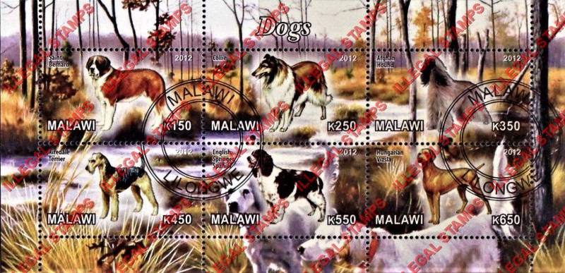 Malawi 2012 Dogs Illegal Stamp Souvenir Sheet of 6 Malawi 2012 Dogs Illegal Stamp Souvenir Sheet of 6