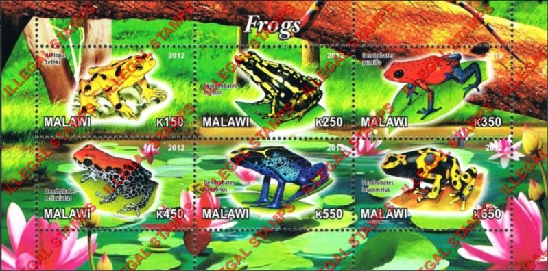 Malawi 2012 Frogs Illegal Stamp Souvenir Sheet of 6 Malawi 2012 Frogs Illegal Stamp Souvenir Sheet of 6