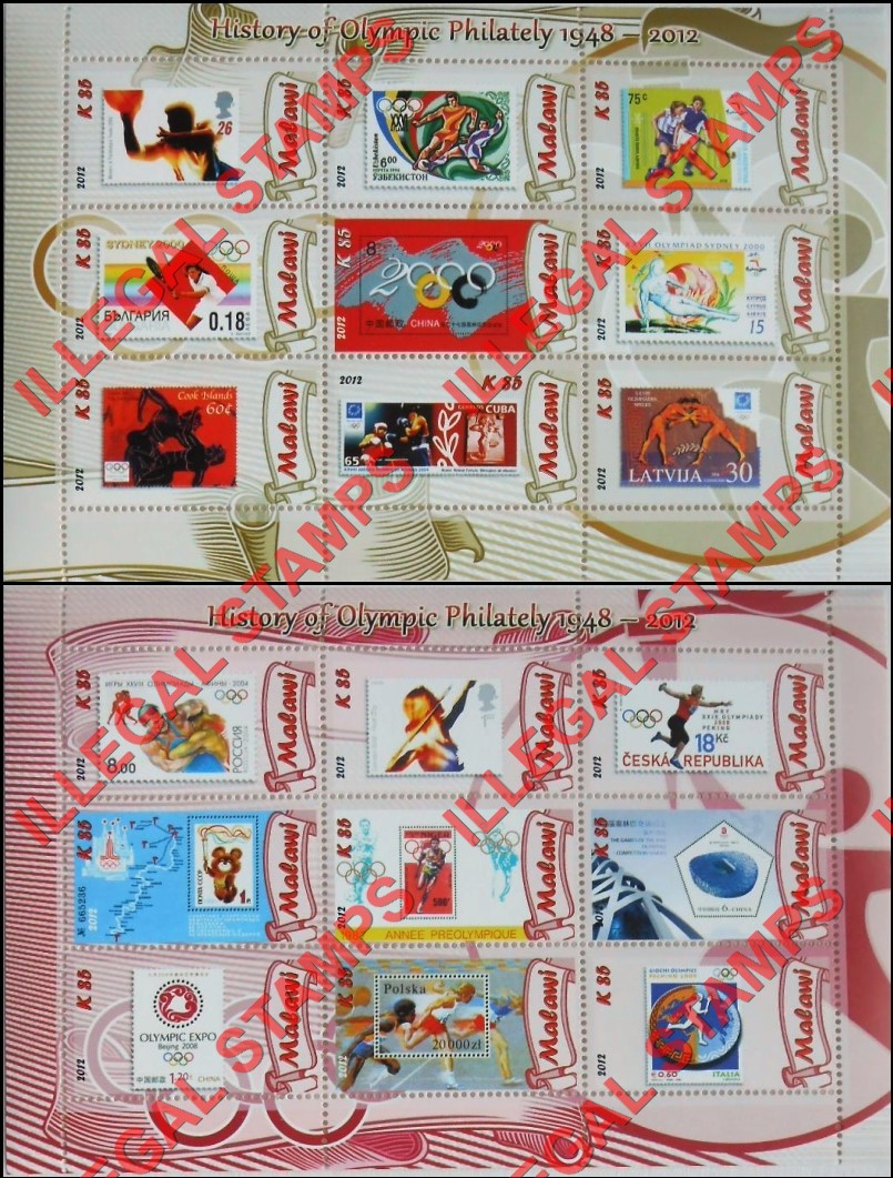 Malawi 2012 History of Olympic Philately Illegal Stamp Sheetlets of 9 (Part 3) Malawi 2012 History of Olympic Philately Illegal Stamp Sheetlets of 9 (Part 3)