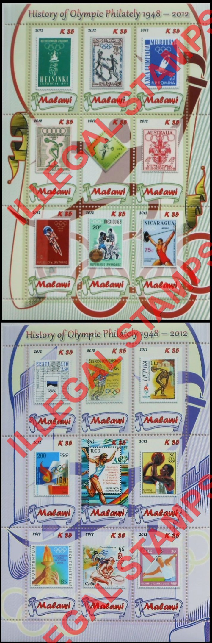 Malawi 2012 History of Olympic Philately Illegal Stamp Sheetlets of 9 (Part 4) Malawi 2012 History of Olympic Philately Illegal Stamp Sheetlets of 9 (Part 4)