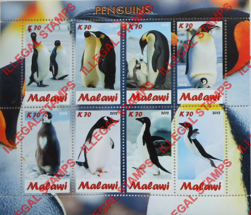 Malawi 2012 Penguins Illegal Stamp Souvenir Sheet of 8 Malawi 2012 Penguins Illegal Stamp Souvenir Sheet of 8