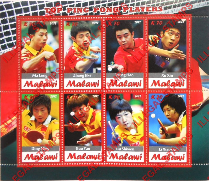 Malawi 2012 Top Ping-Pong Players Illegal Stamp Souvenir Sheet of 8 Malawi 2012 Top Ping-Pong Players Illegal Stamp Souvenir Sheet of 8