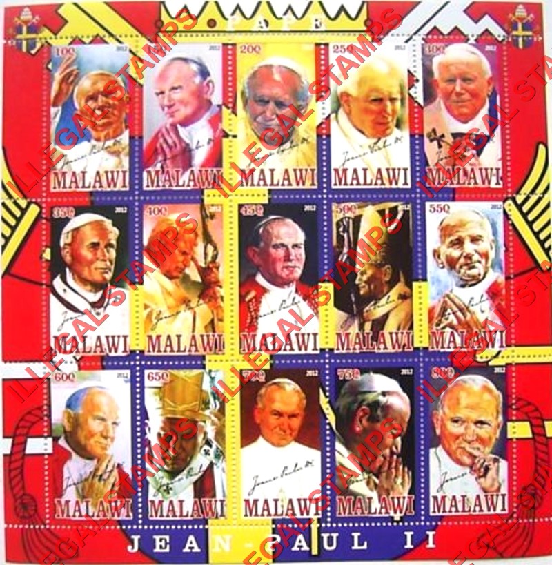 Malawi 2012 Pope John Paul II Illegal Stamp Sheetlet of 15 Malawi 2012 Pope John Paul II Illegal Stamp Sheetlet of 15