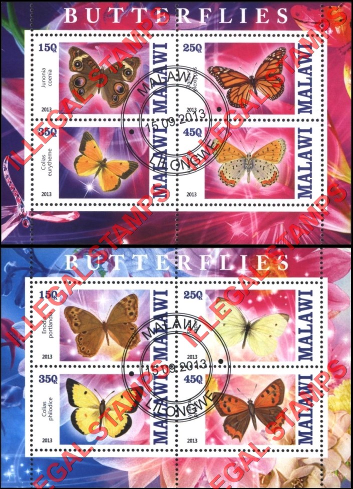 Malawi 2013 Butterflies Illegal Stamp Souvenir Sheets of 4 (Part 1) Malawi 2013 Butterflies Illegal Stamp Souvenir Sheets of 4 (Part 1)