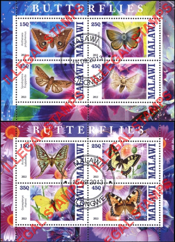 Malawi 2013 Butterflies Illegal Stamp Souvenir Sheets of 4 (Part 2) Malawi 2013 Butterflies Illegal Stamp Souvenir Sheets of 4 (Part 2)