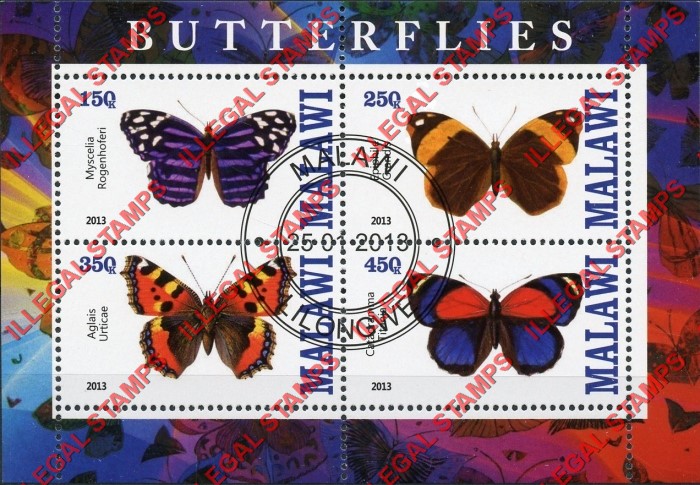 Malawi 2013 Butterflies Illegal Stamp Souvenir Sheets of 4 (Part 3) Malawi 2013 Butterflies Illegal Stamp Souvenir Sheets of 4 (Part 3)