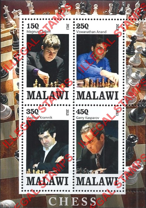 Malawi 2013 Chess Illegal Stamp Souvenir Sheet of 4 Malawi 2013 Chess Illegal Stamp Souvenir Sheet of 4