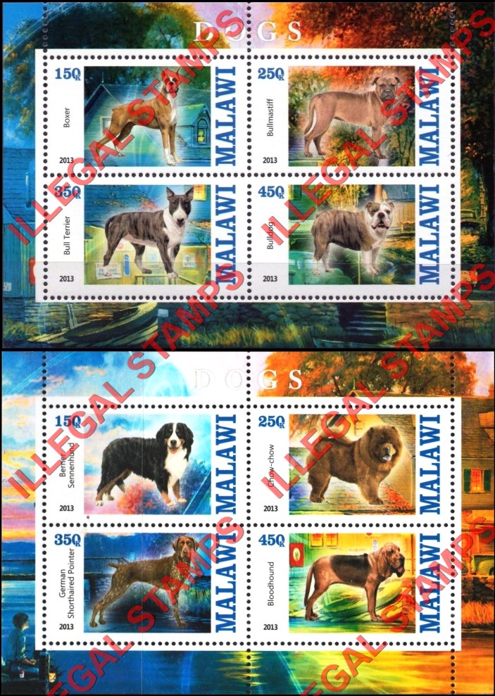 Malawi 2013 Dogs Illegal Stamp Souvenir Sheets of 4 Malawi 2013 Dogs Illegal Stamp Souvenir Sheets of 4