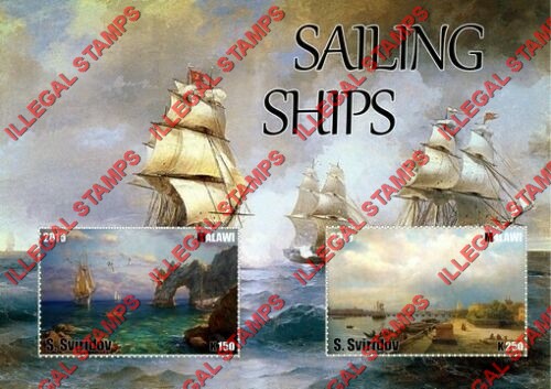 Malawi 2015 Sailing Ships Illegal Stamp Souvenir Sheet of 2 Malawi 2015 Sailing Ships Illegal Stamp Souvenir Sheet of 2