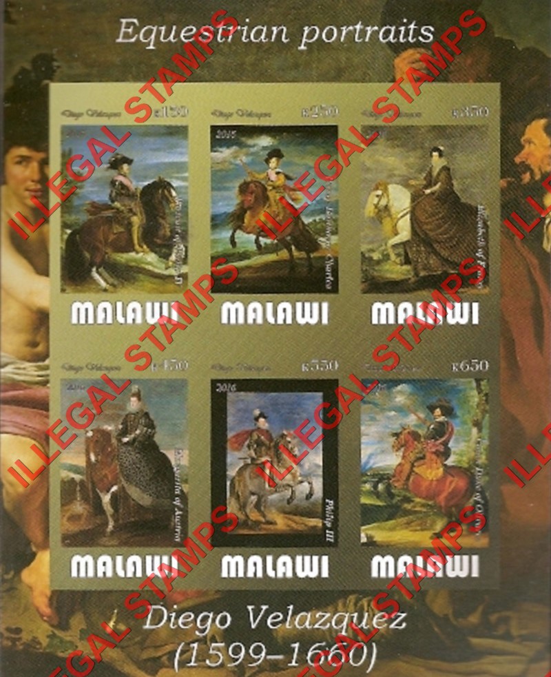 Malawi 2016 Equestrian Portraits Paintings Illegal Stamp Souvenir Sheet of 6 Malawi 2016 Equestrian Portraits Paintings Illegal Stamp Souvenir Sheet of 6