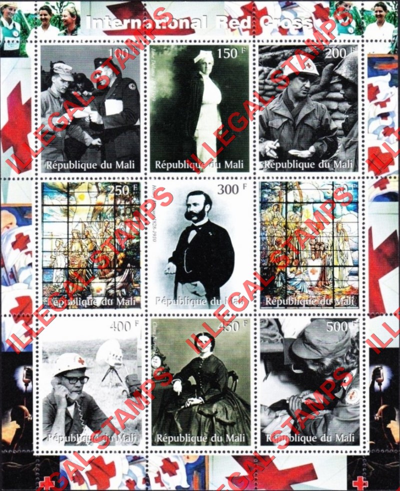 Mali 2000 International Red Cross Illegal Stamp Sheet of 9