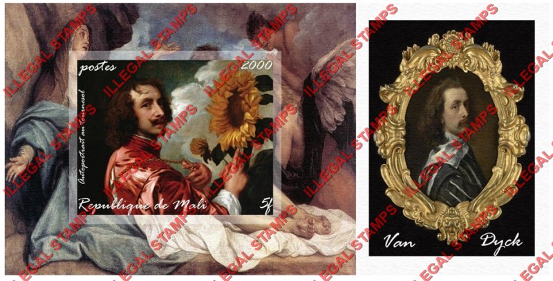 Mali 2000 Sir Anthony van Dyck Painter Illegal Stamp Souvenir Sheet of 1 with Fake Date Added