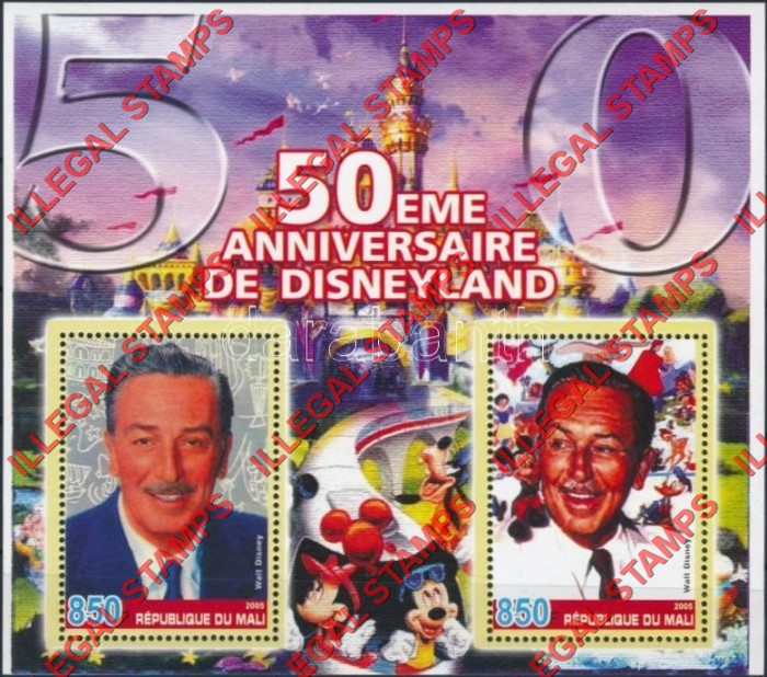 Mali 2005 Walt Disney Disneyland Illegal Stamp Souvenir Sheet of 2 Mali 2005 Walt Disney Disneyland Illegal Stamp Souvenir Sheet of 2